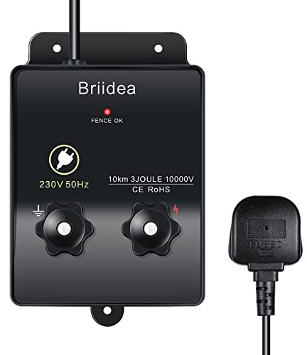 Electric Fence Energiser, Briidea Electric Fence Controller for Dogs, Livestock, Squirrels, Used for Gardens, Chicken Coops, 3 Joule