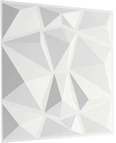 NOVECRAFTO Decorative PVC 3D Wall Panels - Diamond Design 8 Sheets Set Covering 2.0 sqm (21.53 sqft) - Each Tile Size 50x50 cm (19.6x19.6 in) Textured Paneling 3D Effect Decor Cladding Panel in White