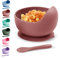 Xabono Bols pour bébé avec ventouse et cuillère en silicone sans BPA faciles à laver Vieux rose