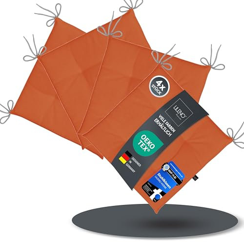 LILENO HOME 4er Set Stuhlkissen Terracotta (40x40x4,5 cm) - Sitzkissen für Gartenstuhl, Küche oder Esszimmerstuhl - UV-beständige Indoor u. Outdoor Stuhlauflage als Stuhl Kissen (Laura FUM)