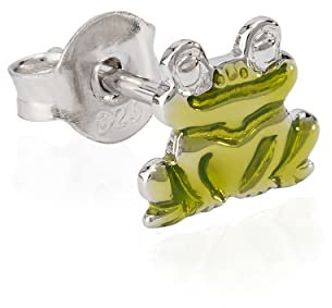 NKlaus Einzelohrstecker Frosch grün-schwarz 925 Silber Anlaufschutz 7x8mm Ohrring klein 9764