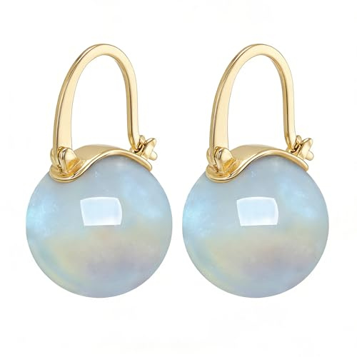 Huge Tomato 14mm große Opal Ohrringe Gold mit 925 Silber, Creolen mit 14mm Echtem Opal, Trofenohrringe, Hypoallergen, Ohrhänger,14K Gold überzogener Verschluss, elegantes Geschenk für Frauen