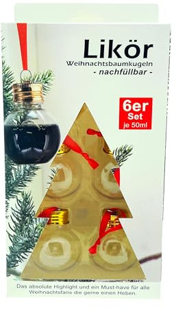 6 Stück Weihnachtskugeln zum Befüllen à 50ml für Flüssigkeiten und Sweets nachfüllbar Weihnachtsbaum Kugeln