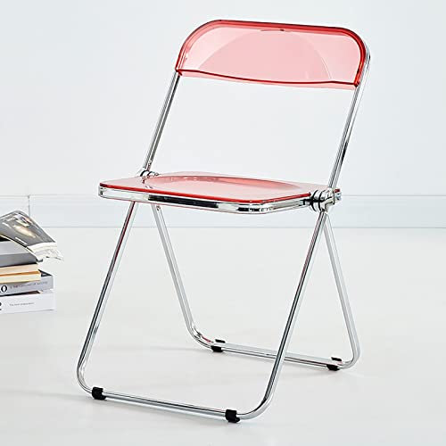 AoForce Acryl-Klappstühle Luxuriöser moderner transparenter Klappstuhl – Stapelbarer Kristallsitz – Wohnzimmersitz – Chromrahmen-Akzent-Seitenstuhl for den Innenbereich (Color : Red)