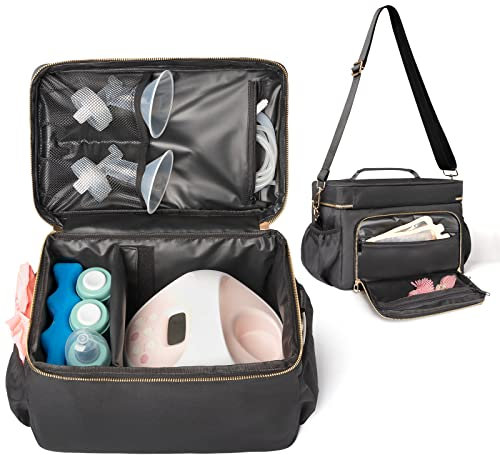 Breast Pump Bag Compatible with Spectra S1 S2 Gold, Breast Pump Carrying Case, EliteMom Breast Pump Tote Bag with Cooler & Strap for Pumping Essentials