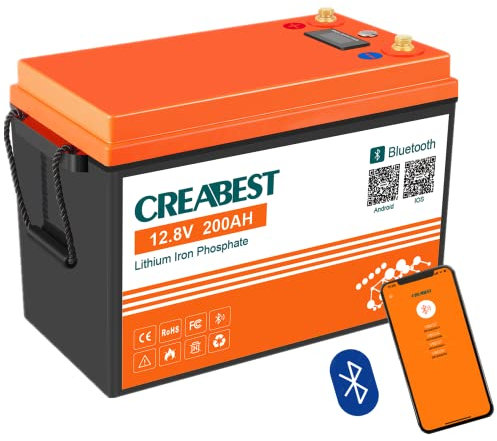 12V 200Ah Batterie LifePo4, batterie rechargeable LiFePO4 avec fonction BMS et Bluetooth pour camping-cars, systèmes hors réseau, bateaux, caravanes, énergie solaire
