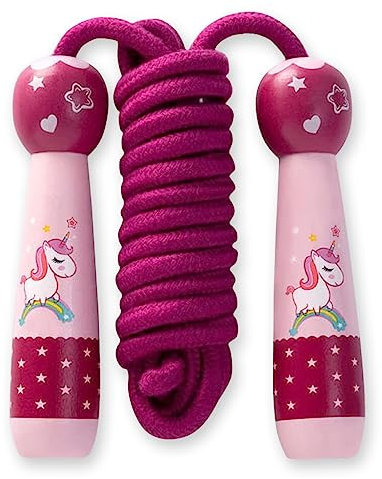 Corde à Sauter pour Enfants avec Poignée en Bois de Dessin Animé - Réglable 2.6 m, Licorne Speed Jump Rope avec Poignée en Mousse - Fitness