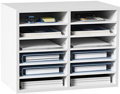 VEVOR Briefablage Schreibtisch Organizer 520 x 305 x 410 mm, 2,3–5,6 cm Einstellbar A4 Stapelbar, Papierablage, Aufbewahrung Schreibtisch Ablagesystem Organisation, Ablage (Weiß, 2 x 6 Fächer)