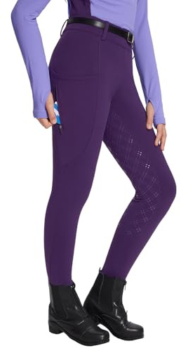 baleaf Girls Riding Pants, Fleece Winter Breeches Full Seat Silicone Kids Horseback Equestrian Zipper Pocket Tight Purple M