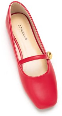 C.Paravano Mary Jane Schuhe Damen | Quadratische Zehe Mary Jane Flachs(40,Rot)