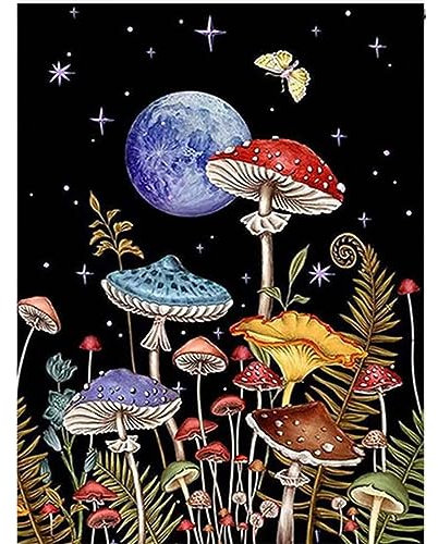 NAIMOER Pilze Diamond Painting Erwachsene, 5D Mond Diamant Painting Bilder Erwachsene, DIY Blumen Diamond Painting Bilder Diamant Malerei Kinder Set für Home Dekor 30x40cm