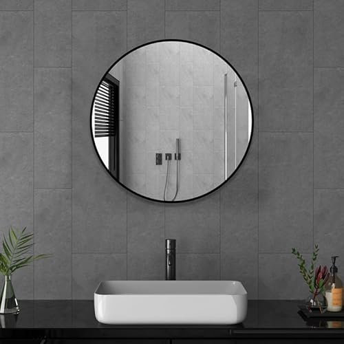 Goezes Runder Spiegel Schwarz 40cm Wandspiegel, Rund Schwarz Wandspiegel Metallrahmen Spiegel Dekorative Badezimmer Wandspiegel für Badezimmer, Wohnzimmer, Gäste WC