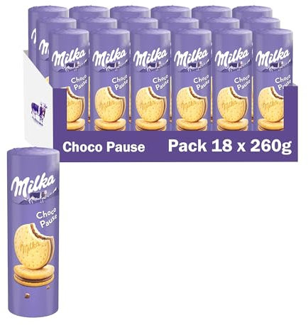 Milka Choco Pause Galletas Rellenas de Crema de Chocolate 260g - Pack de 18