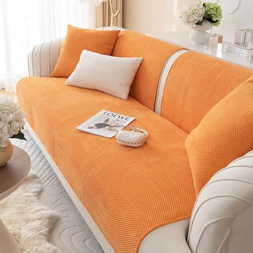 JJRETGY Sofabezug Antirutsch, Sofaüberwurf Corn Velvet 1 2 3 4 Sitzer, L Form Sofa Couch überzug Ecksofa, Couch Bezug Sofaschoner für Hunde (Orange, 90X160cm)