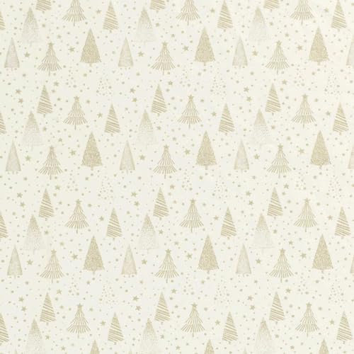 Dekostoff Weihnachtsstoff Tannenbaum Goldprägung Baumwollstoff 1x1,45m Oeko-Tex 100, Farbe:weiß