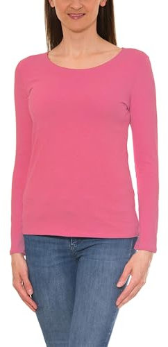 Alkato T-Shirt à Manches Longues à Encolure Arrondie Femme Top Moulant en Cotone, Vieux Rose, L
