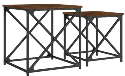 vidaXL Satztische 2 STK., Satztisch Couchtisch mit Metallrahmen, Beistelltisch Sofatisch für Wohnzimmer Schlafzimmer Büro, Tisch Kaffeetisch, Braun Eichen-Optik Holzwerkstoff