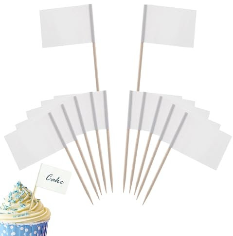 Qinsky Zahnstocher Flaggen Leere,100Pcs Zahnstocher Flaggen Weiß Regenbogen Flaggenpicker Käsemarker Cupcake Topper für Party Kuchen Lebensmittel