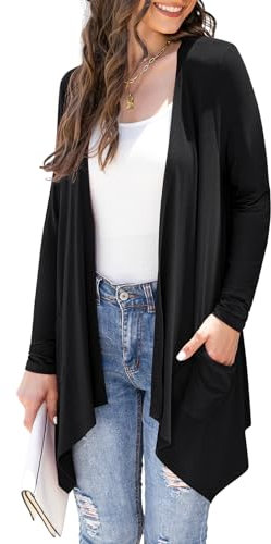 Wiwclo Long Sleeve Plus Size Cardigan for Women Lightweight Casual Open Front Draped Light Knit Duster Fall Cardigans with Pockets 2025,Black,3XL