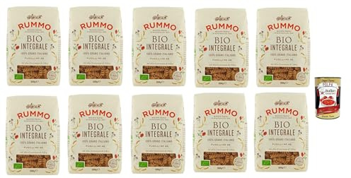 Italian Gourmet Fusilli N°48 Pasta Integrale Vollkornnudeln 10 x 500g | Aus vollem Hartweizen; bissfest, spiralige Form hält Saucen, ottima con, Gesamtnettogewicht 5 kg + Kostenlos Polpa 400g