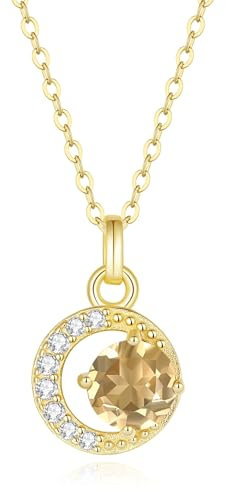 COAI Kristall Halskette für Damen silber 925 mit natürlichem Citrin-Anhänger Vergoldete Kette