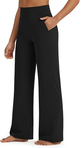 G4Free Women Wide Leg Comfy Casual Trousers Stretch,Black,M,Petite