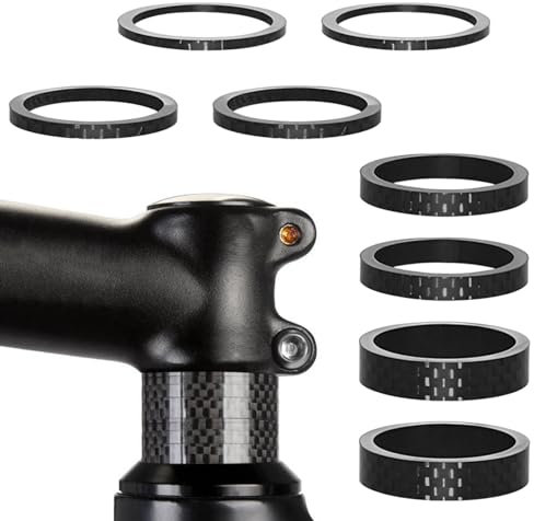 8 STK Fahrrad Vorbau Spacer, 1/8 Zoll Fahrrad Vorbau Steuersatz-Abstandhalter, Kohlefaser Lenker Spacer Schwarz Abstandshalter Distanzringe Fahrradgabel Steuersatz Spacer für Rennrad(Schwarz)