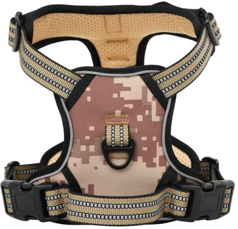 vidaXL Hundegeschirr, Brustgeschirr mit 2 Schnellverschlüsse, Sicherheitsgeschirr Reflektierend Verstellbar, Haustiergeschirr, Camouflage Braun M Polyester