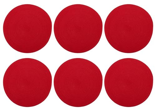 marysgift Rote Untersetzer für Getränke, runde gewebte Untersetzer, 6er-Set, Getränkeuntersetzer für Couchtisch, 11 x 11 cm, Untersetzer für Zuhause, Büro, Kaffee, Bartisch (2-0028, Rot)