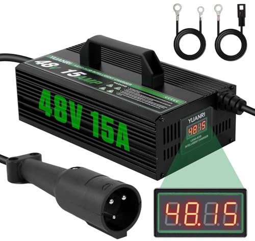 Club Car 48V 15A Golf Cart Battery Charger, 16 FT Cord with Trickle Charge for 48V Lead Acid Batteries