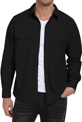 MoFiz Cordhemd Herren Langarm Freizeithemd Knop Hemdjacke Casual Arbeitshemd Button Up Winterhemd mit Klappentaschen