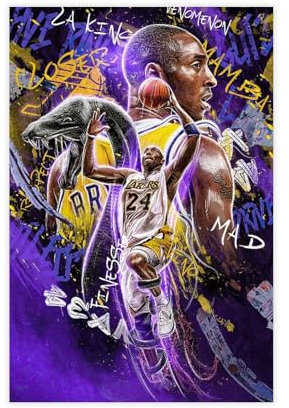 Mnyuein Kobe Posters Bryant Poster Basketball Leinwand Poster Wandkunst Dekordruck Bild Gemälde Für Wohnzimmer Schlafzimmer Dekoration Unframe: 12x18inch(30x45cm)