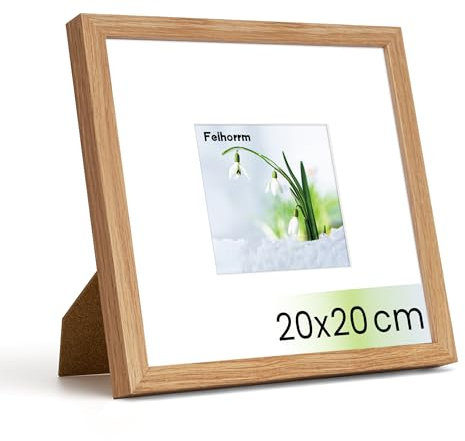 Feihorrm Bilderrahmen, Fotorahmen aus Eiche, Mit gehärtetem Glas, Für 20x20 cm-Fotos ohne Passepartout oder 9x9 cm-Fotos mit Passepartout, Fotorahmen aus Massivholz (Beige, 20x20 cm/ 1x)
