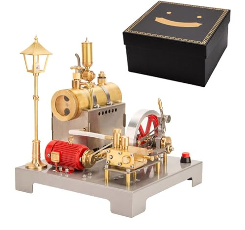 URFunModel SE-02 Steam Engine Kit - Reversible Horizontal Stationary Steam Engine Model with Boiler, Generator and Street Lamp, 100PCS Science Education Gift for Adults