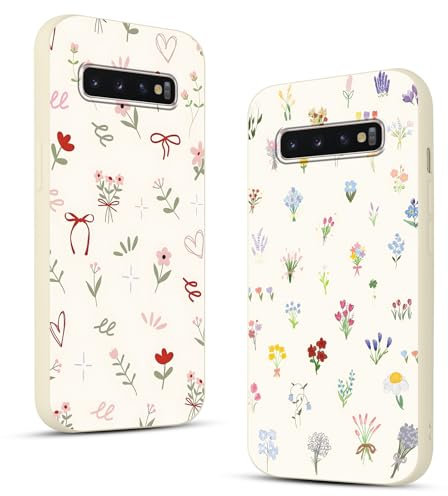 Phoona 2 Stück Handyhülle für Samsung Galaxy S10 Plus Hülle 6,4'', Aesthetic Blümchen Muster Design Weiche TPU Ultra Dünn Silikon Schutzhülle Kratzfeste Stoßfest Kameraschutz Bumper Case für Mädchen