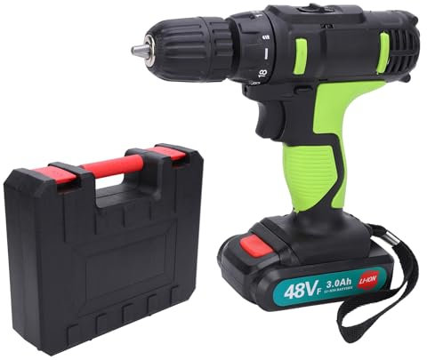 TOOLSGO Black and Green Dual Speed Cordless Lithium Battery Drill Electric Screwdriver Impact Drill Tool AC100 240V UK Plug for Engineering Drilling