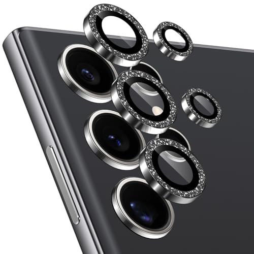 Rainway Camera Lens Protector for Samsung Galaxy S22 Ultra, Glitter Decoration Individual Lens Protectors, Ultra-tough HD Tempered Glass with Aluminum Rim, Ultra-thin, Black