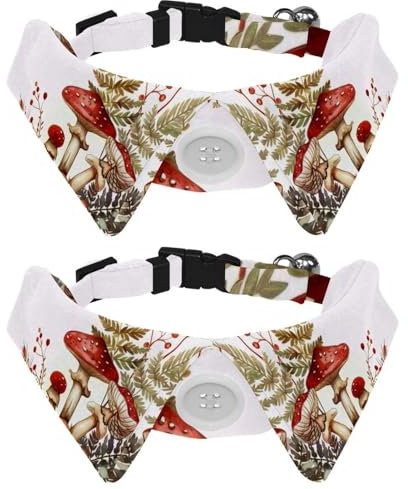 2 Pack Dog Collar with Bowtie, Mushrooms Fern and Berries Soft Pet Cats Necktie for Small Dogs Wedding Birthday Costumes