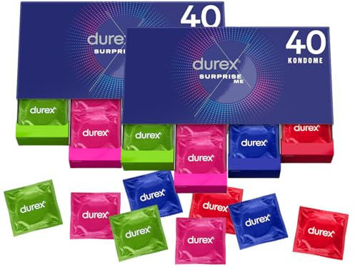 Durex Überrasch Mich Kondome-Mix – Mischung mit 4 verschiedenen Kondom-Sorten zum Ausprobieren – 80er Pack (2 x 40 Stück)