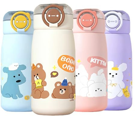 MHwan Children's Stainless Steel Drinking Bottle, 470 ml, Robust, Leak-Proof Thermos Flask with Straw for Hot and Cold Drinks, BPA-Free, Suitable for Boys and Girls