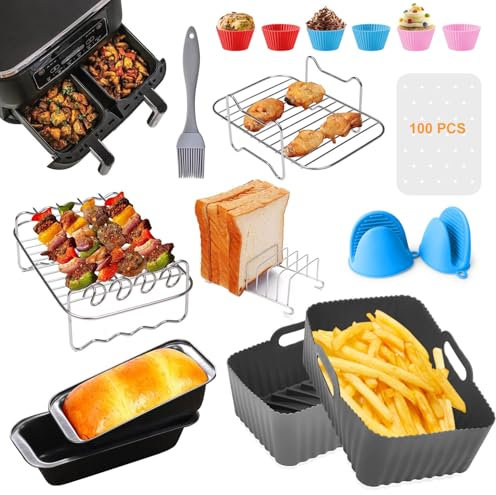 Ninja Heißluftfritteuse Zubehör, Airfryer Zubehör für Ninja Foodi Max Dual Zone Heißluftfritteuse AF300EU AF400EU AF451EU AF500EU 7.6-10.4L, Silikonform für Ninja Airfryer, Air Fryer Accessories