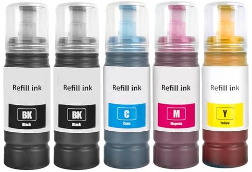 SHUOLEI Ink Bottle Compatible with Ink Multipack for ET-1810 ET-2814 ET-2820 ET-2726 ET-2810 ET-2811 ET-2812 ET-2815 ET-2821 ET-2825 ET-2826 ET-4800 (5 Pack 2BK/C/M/Y)