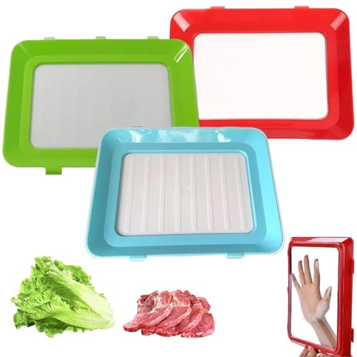 Cerulume 3 Pcs Stretch Fresh Storage Trays, Stackable Cold Meat Containers for Fridge Vacuum, Reusable Food Storage Trays, Foods Preservation Tray BPA Free for Food Storages, Preservation Freshness