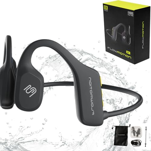 FlowMotion M1 Open-Ear Swimming Headphones Bluetooth Bone Conduction Headphones, 32GB MP3 Player, IP68 Waterproof, Secure Fit for Workouts, Running, Swimming, Cycling, Gym, Built-in Microphone