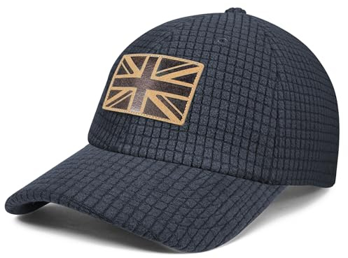 Outdoor Shaping UK Flag Embroidery Leather Patch, Grid Fleece Dad Cap Adjustable, Waffle Baseball Hat Vintage Style, Unisex Casual Cap Breathable, Outdoor Hiking Travel Daily Wear