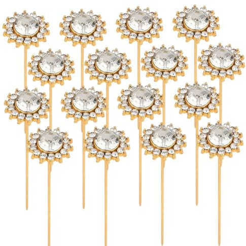 SOFPLATE 1 Box Mit 16 Blumenstrauß Deko Stecker Pin Stecknadel Blumennadel mit Strass Edelsteine Legierung Gerader Kristallkopf AnsteckBlumen Broschen Zubehör Für Hochzeit Brautstrauß Haare