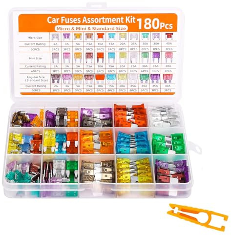 Lot de 180 fusibles de voiture standard micro avec 1 poussoir de fusion, pour voiture, camping-car, camion, moto (2 A, 3 A, 5 A, 7,5 A, 10 A, 15 A, 20 A, 25 A, 30 A, 35 A, 40 A ATC/ATO)