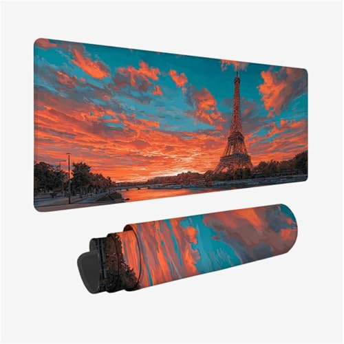 Mauspad Eiffelturm Schreibtischunterlage Architektur Mousepad XXL groß 900x300x3mm XXL Mauspad et Vernähte Kanten WassXerdicht Anti-Rutsch Schreibtischunterlage für Office Schreibtisch Zubehör