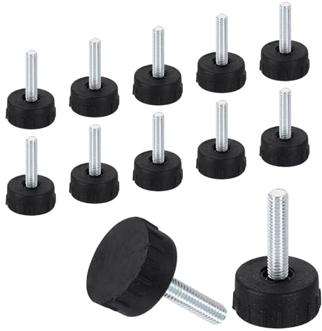 QUARKZMAN 12 Stück M6 Gewinde Möbelgleiter, 24x25 mm Verstellbare Nivellierungsfüße, Schraubbare Möbelgleiter Für Stuhl- Und Hockerbeine, Schwarz