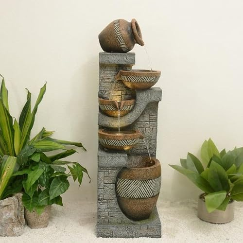 Sunlinua Springbrunnen Solar Gartenbrunnen für Außen mit LED Beleuchtung Zimmerbrunnen Kaskade Brunnen Wasserspiel Wasserfall Brunnen für Balkon, GartenFF1009-CE